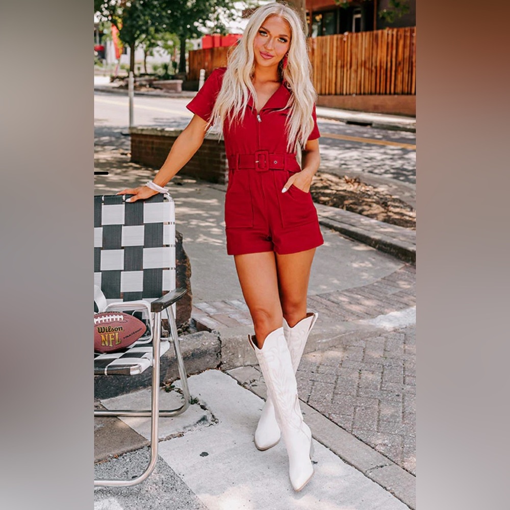 Day + Moon Denim Romper in Maroon/Garnet/Crimson/Burgundy | Size Small